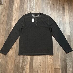 Banana Republic Waffle Knit Henley Charcoal Heath Mens Medium NWT